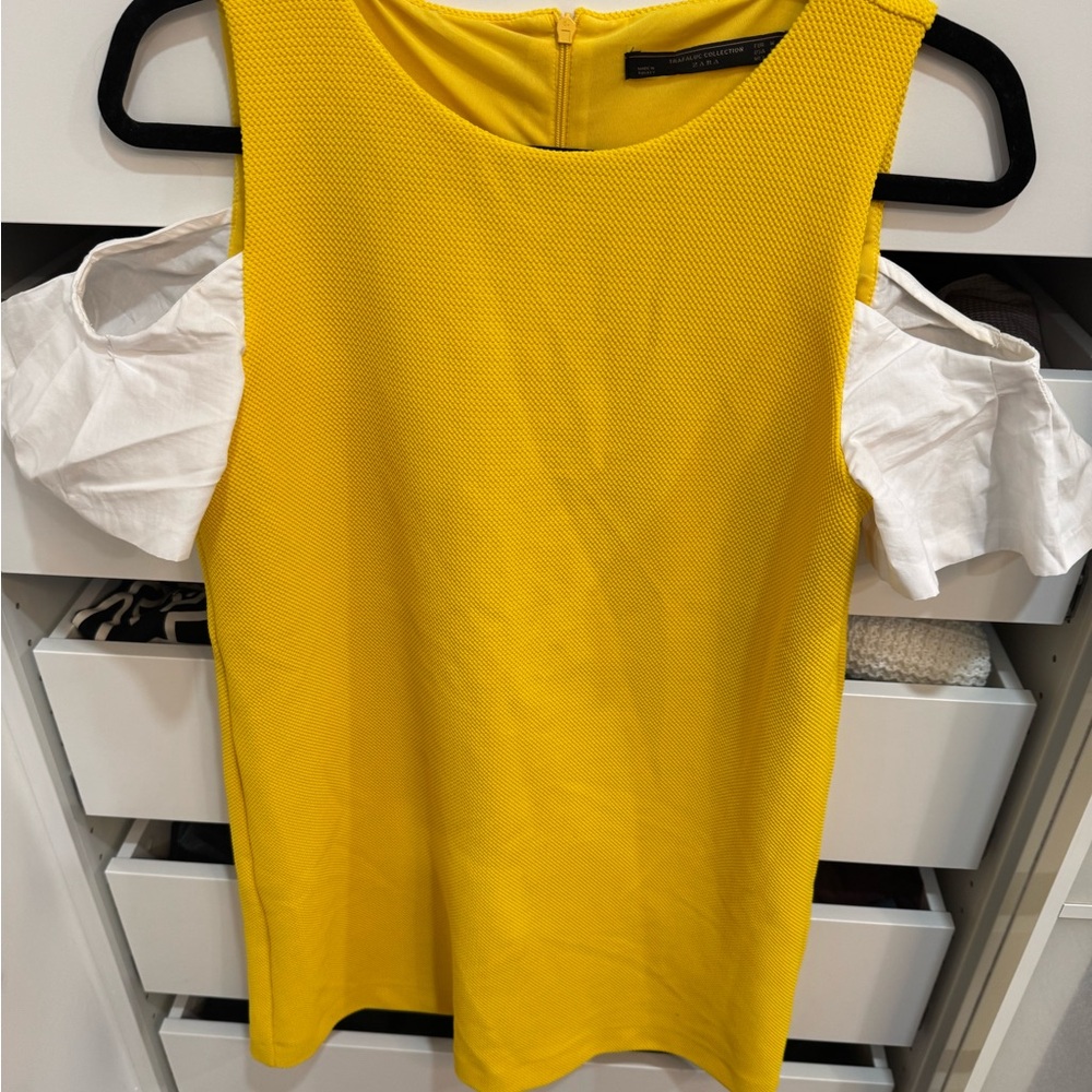 Zara Yellow dress with White Ruffle Sleeves